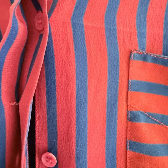 Oleg Cassini Vintage Red and Blue Striped Silk Long Sleeve Button Up‎ Top Size 8 - Picture 4 of 16